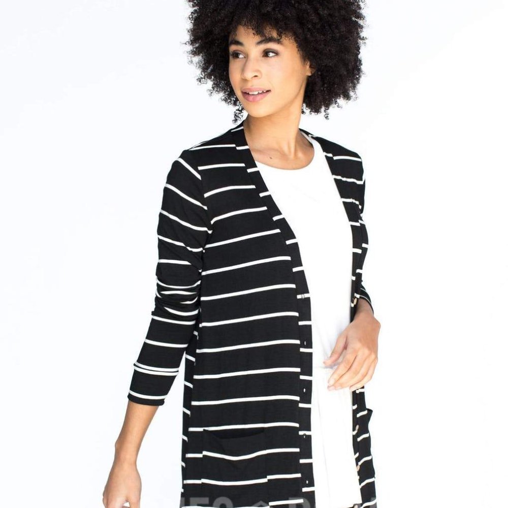 Agnes & Dora™ Favorite Cardi Black and White Strip
